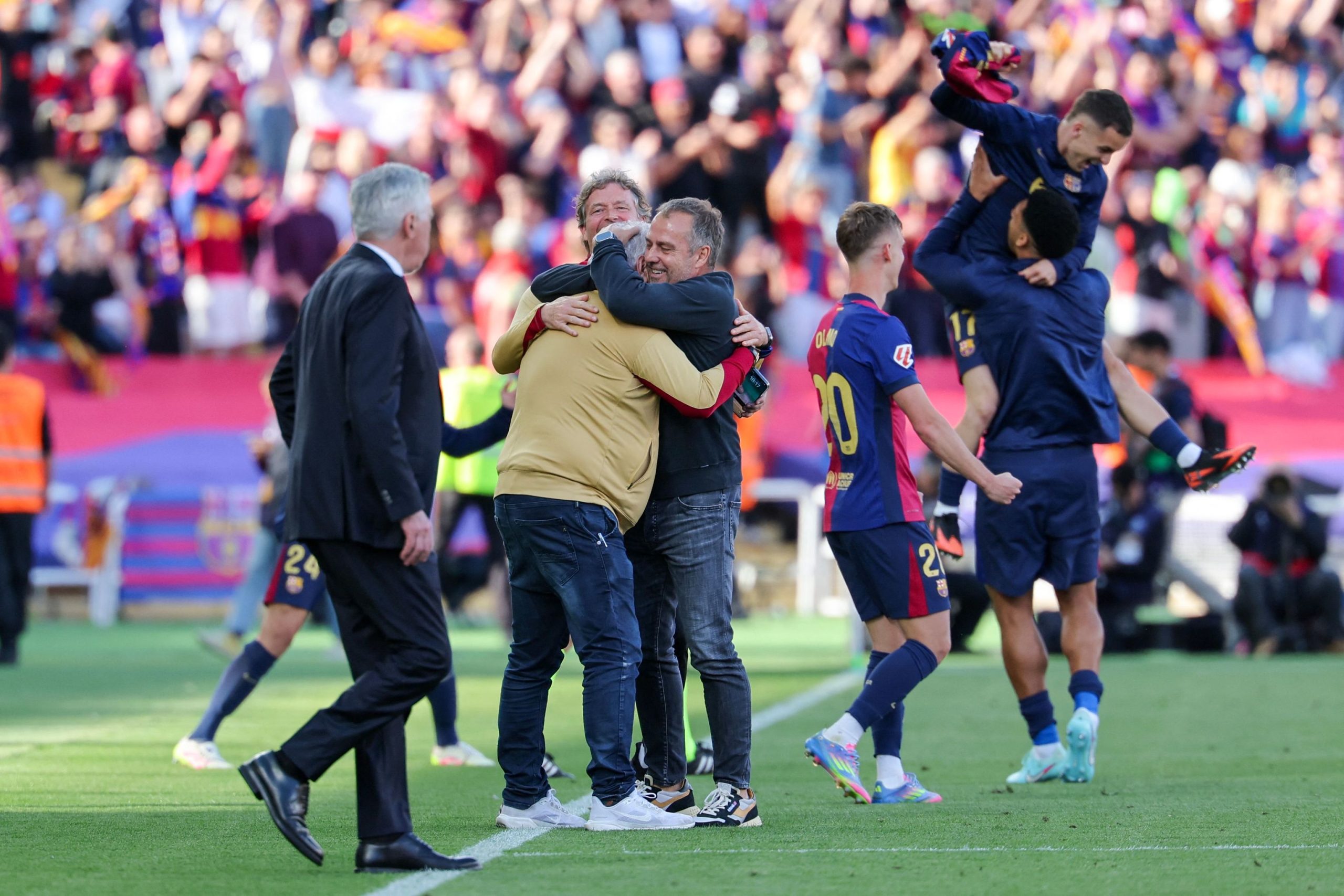 Flick and Barcelona celebrate in the Clasico.