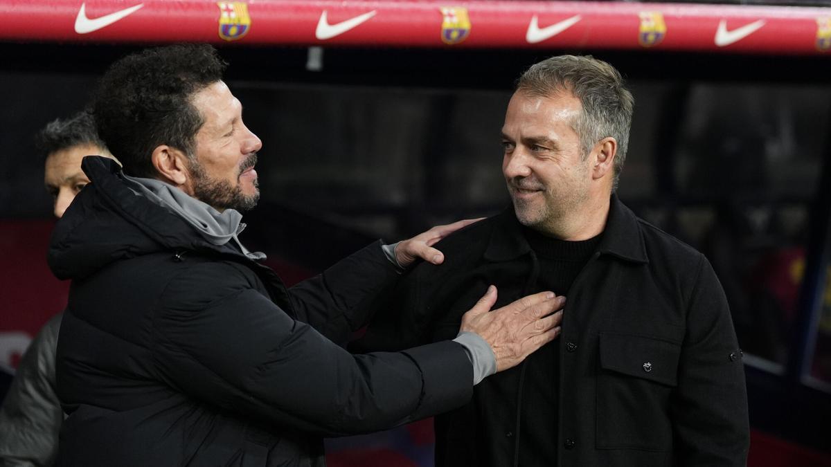 Simeone and Flick greet each other.